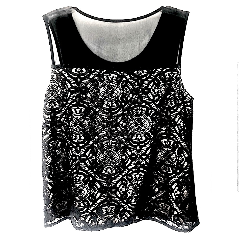 Marc by Marc Jacobs Sleeveless Silk Chiffon Yoke Lace Top Size Medium